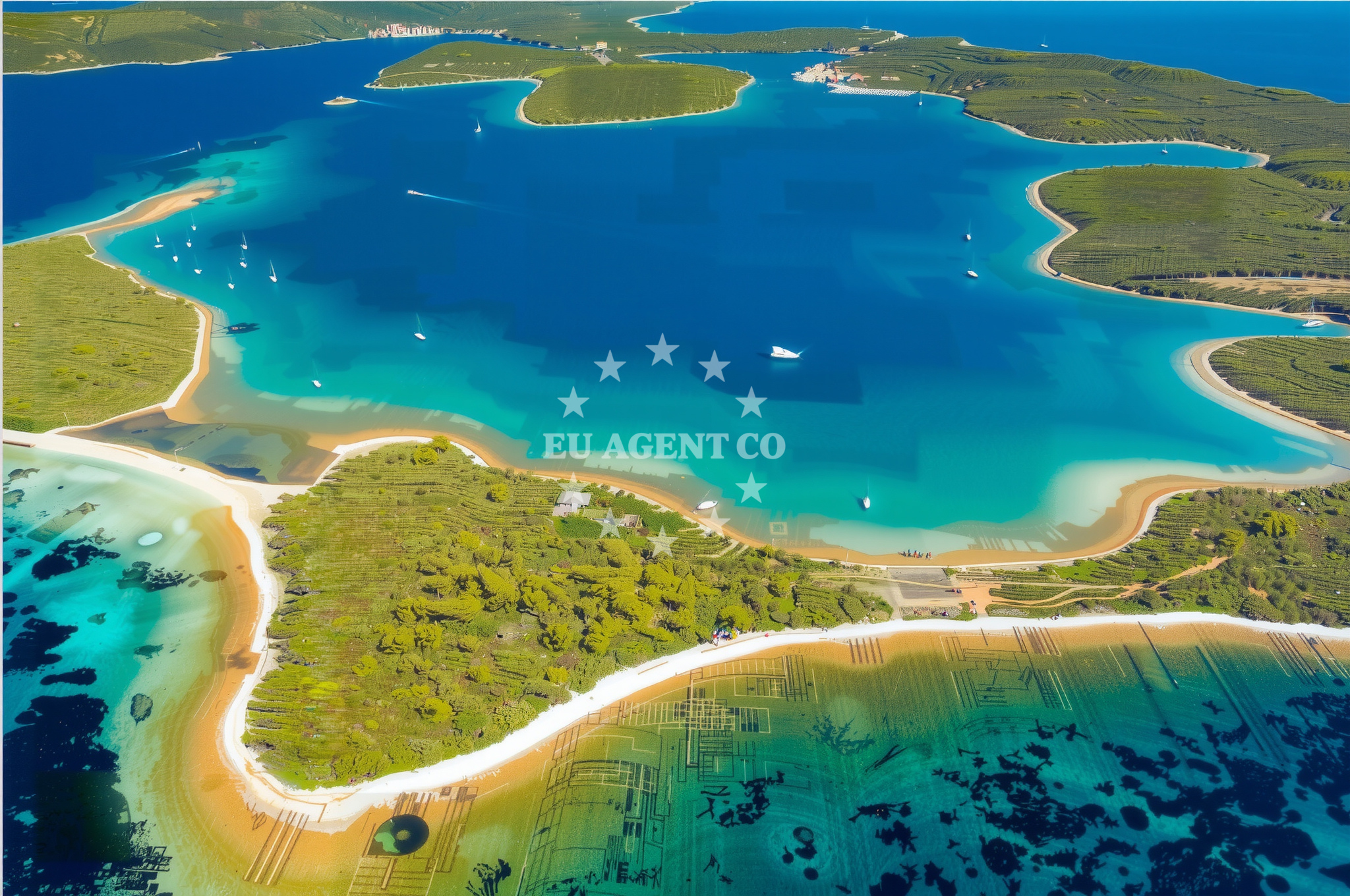 Anchorage on Dugi Otok Island, North Dalmatia, Croatia, with nearby village of Dobra