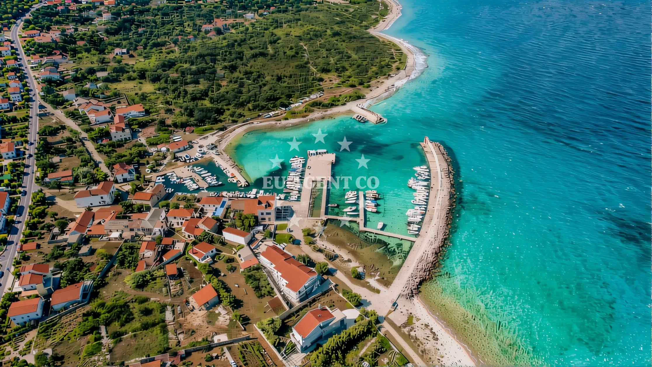 Grujica Island anchorage with sandy-rock seabed in North Dalmatia, Croatia