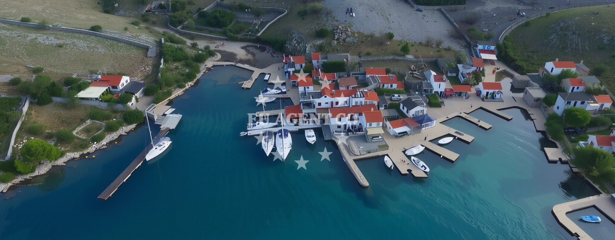 Anchorage on Katina Island, North Dalmatia, Croatia with clear waters and surrounding cliffs