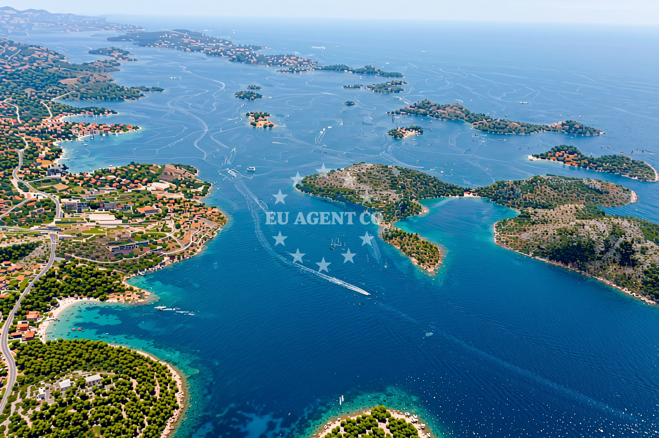 Anchorage on Kornat Island, Croatia with Lupeščina in the distance
