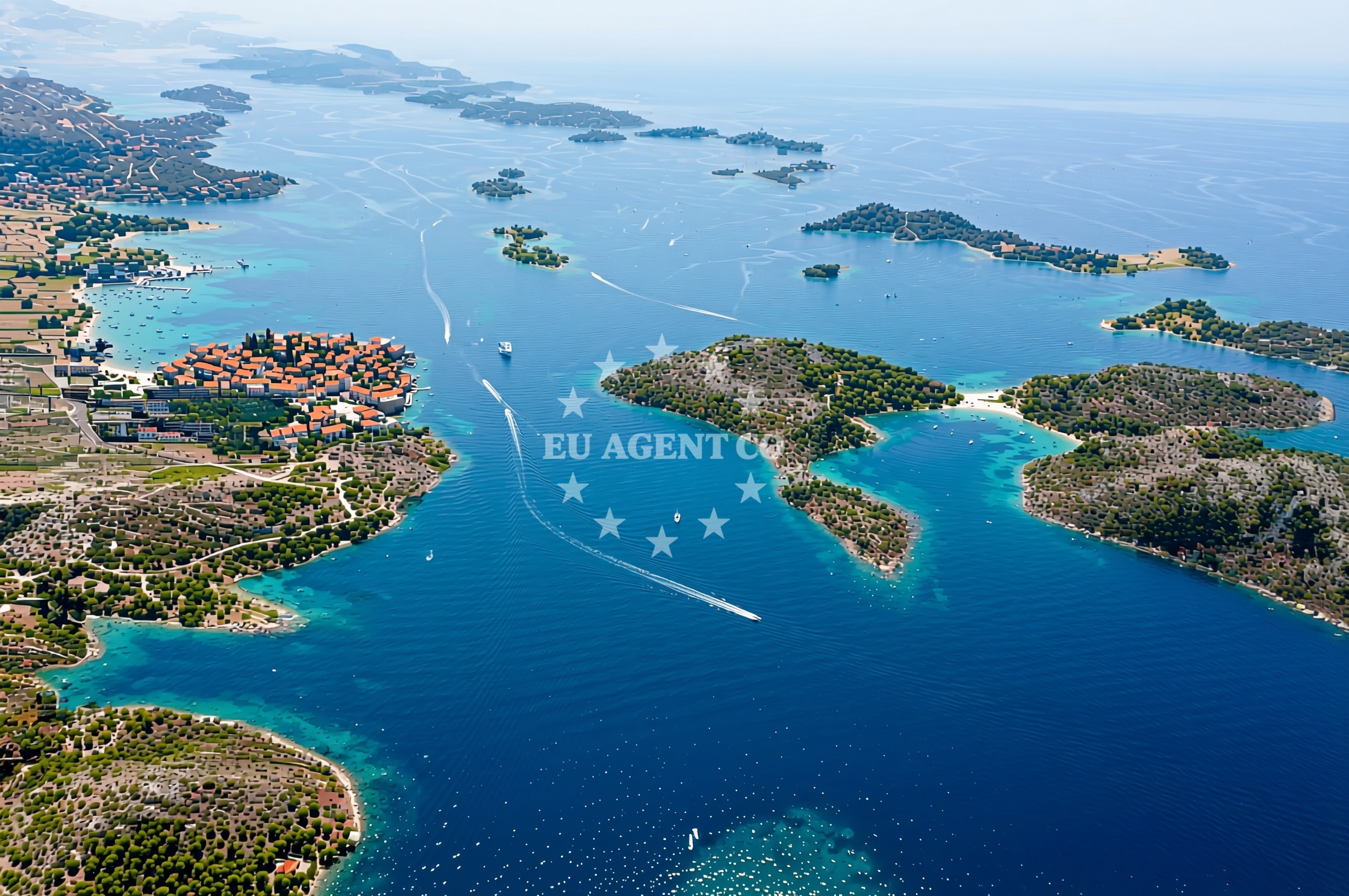 Anchorage on Kornat Island with clear waters and nearby Šipnate village