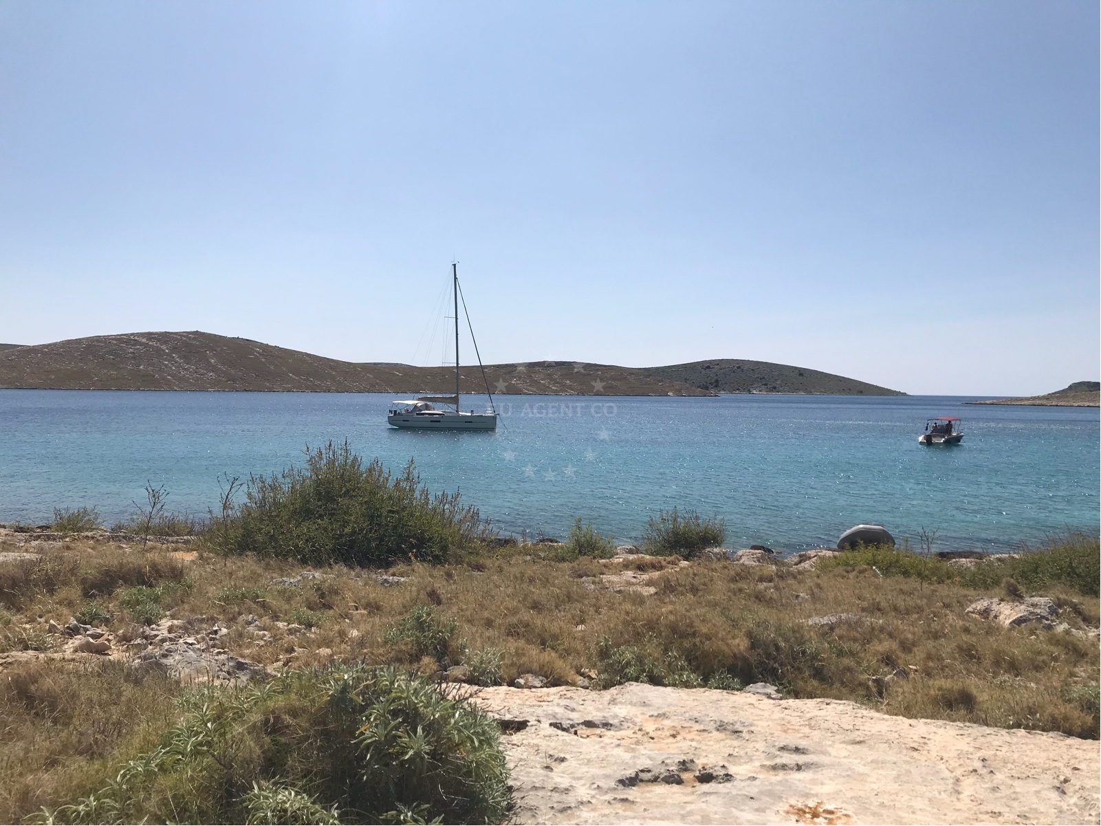 Anchorage in Lopatica, Kornat, Croatia with Konoba Beban jetty in the distance