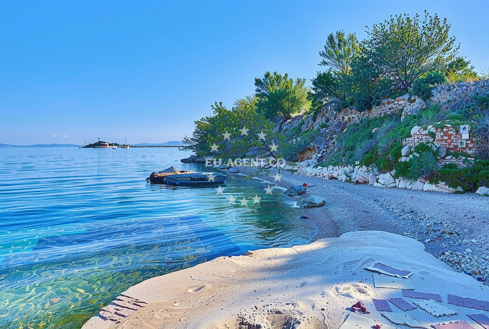 View of Krknata Island from the anchorage, North Dalmatia, Croatia