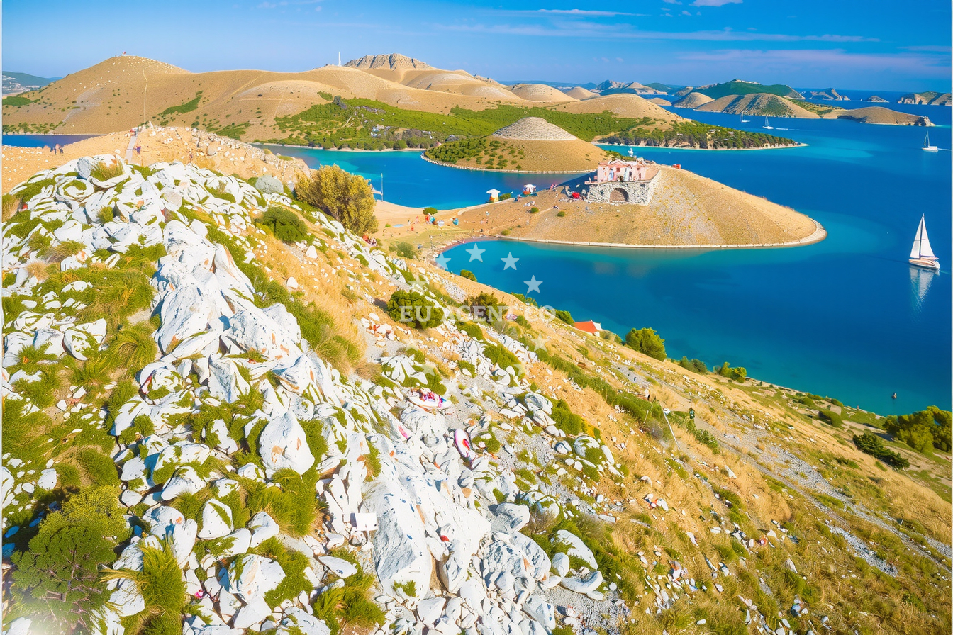 Panoramic view of Molat Island from Uvala Sabusa anchorage