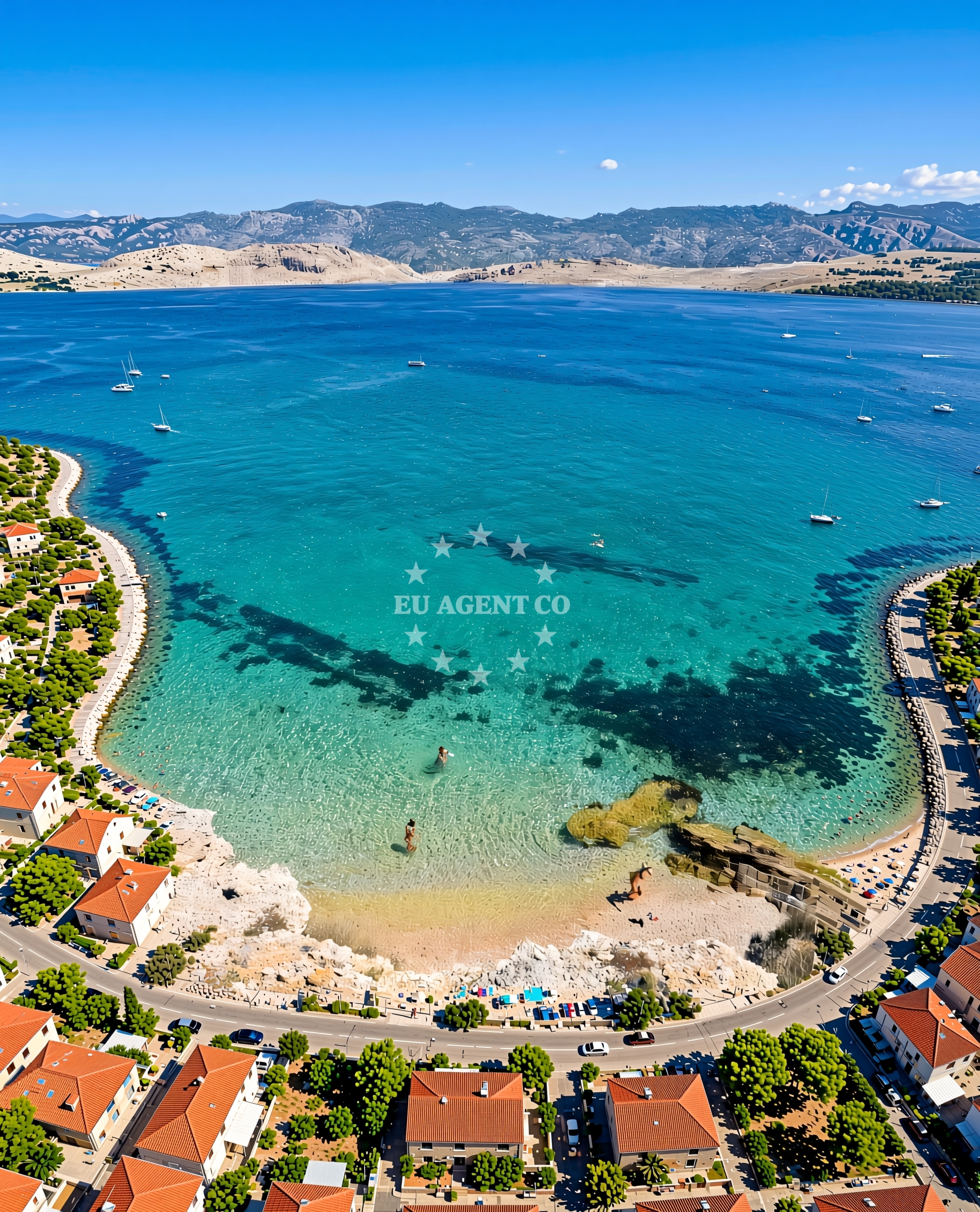 Pag Island anchorage DEB0, North Dalmatia, Croatia, with Veli Svetojanj islet in the distance