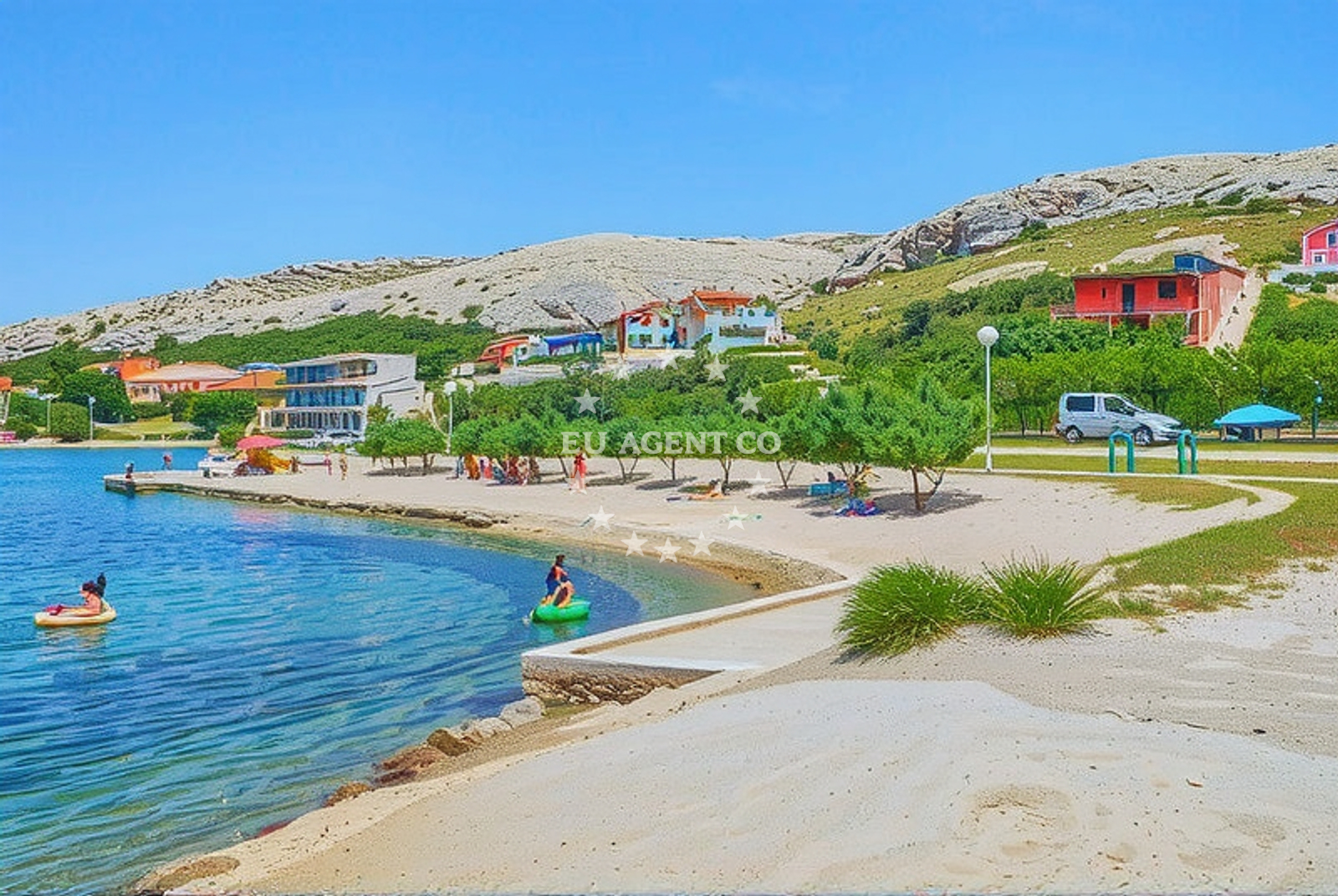 Calm waters of Dinjiska Anchorage with nearby beaches