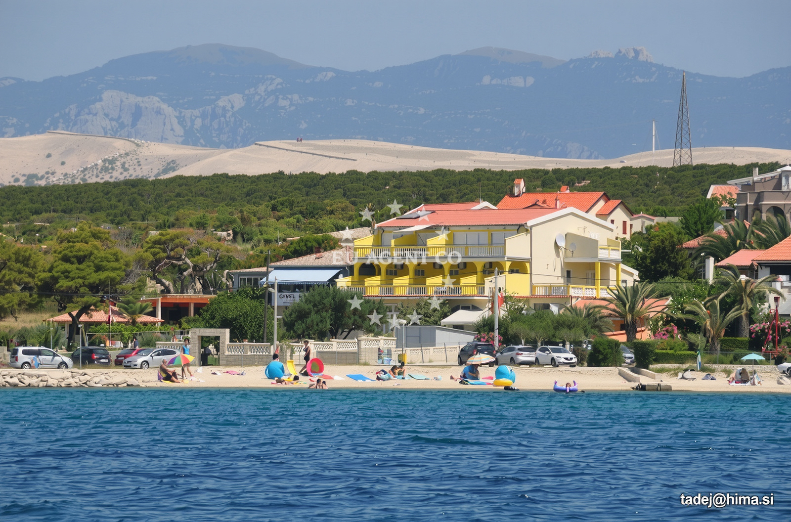 Kosljun Anchorage on Pag Island, Croatia, with limestone cliffs in the background