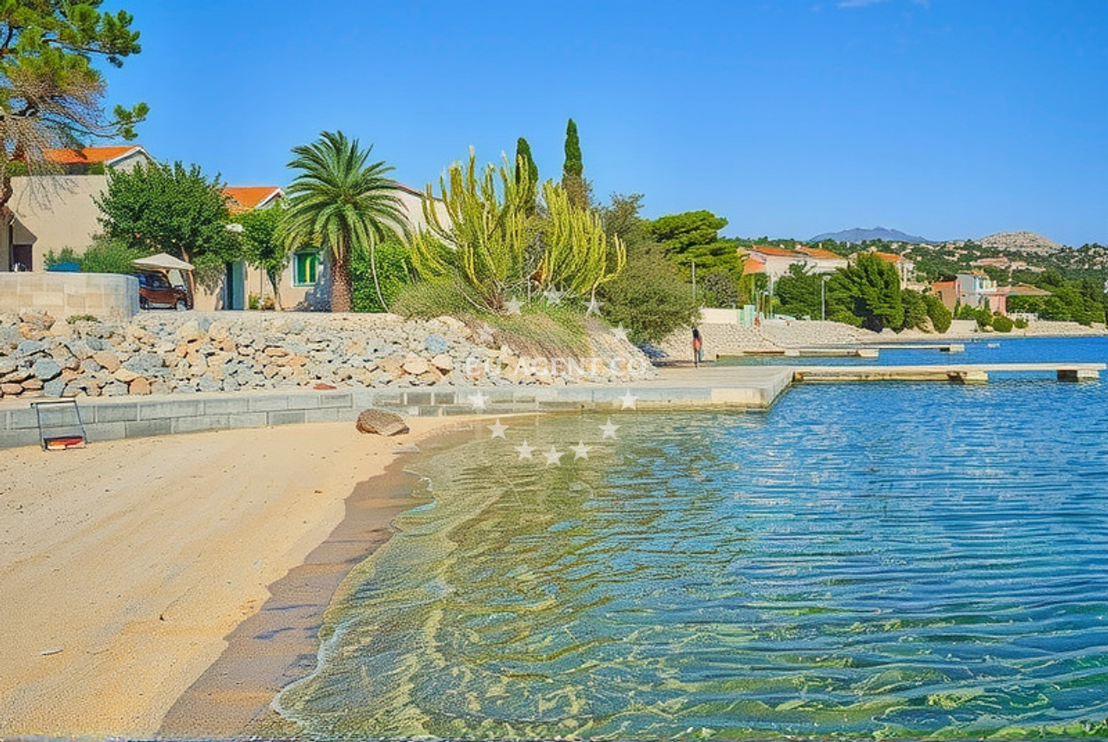 Anchorage in Novalja, Pag, Croatia with calm waters and nearby Caska area
