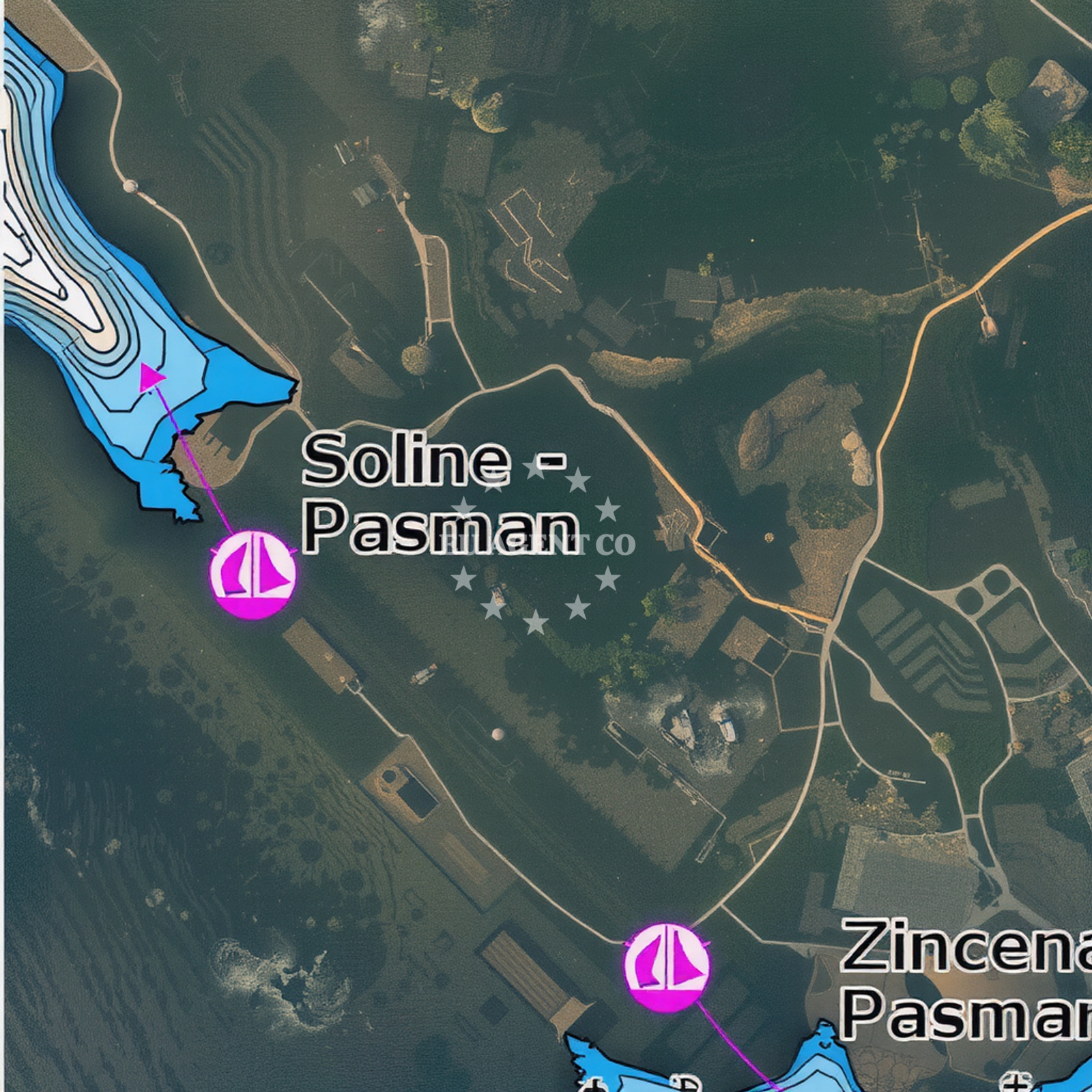 Anchorage on Pasman Island, North Dalmatia, Croatia with sandy seabed and nearby Čelinja