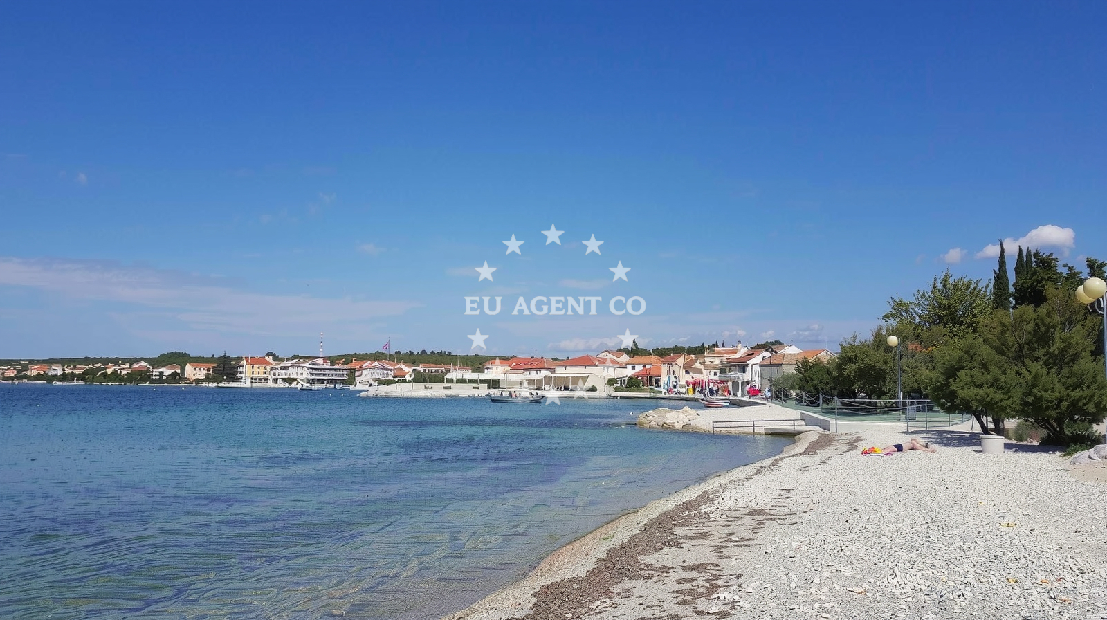 Sheltered anchorage in Petrcane, North Dalmatia with calm waters and nearby coastline