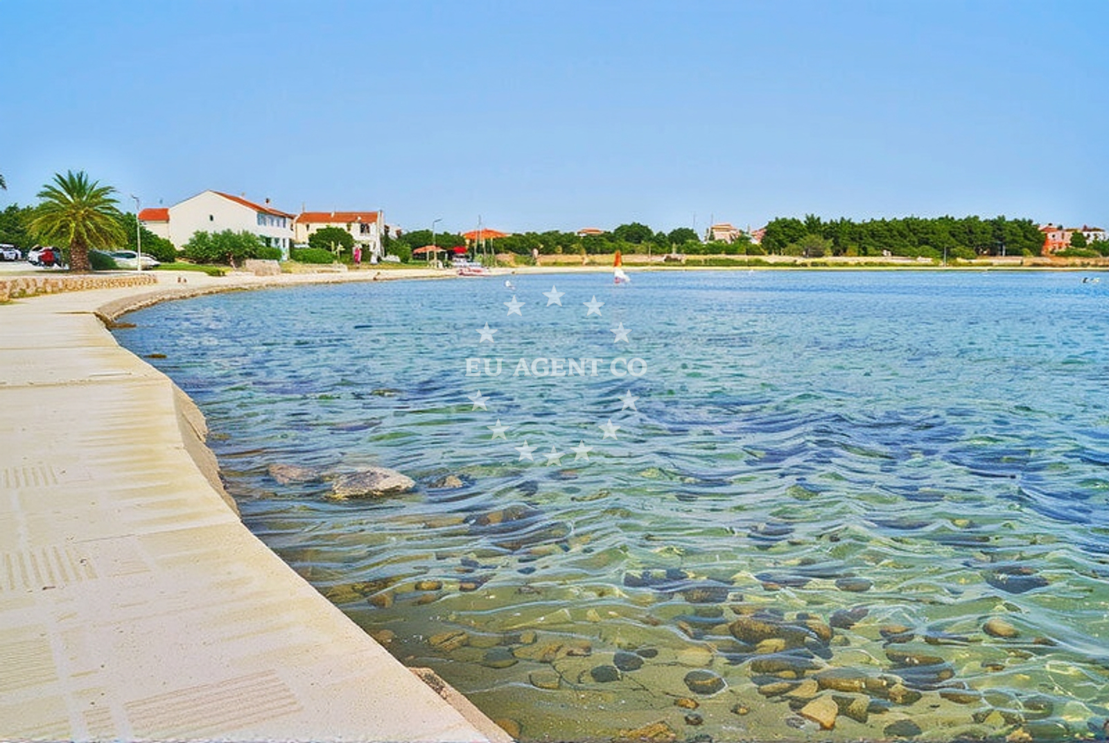 Anchorage in Privlaka, North Dalmatia, Croatia with nearby Mostine