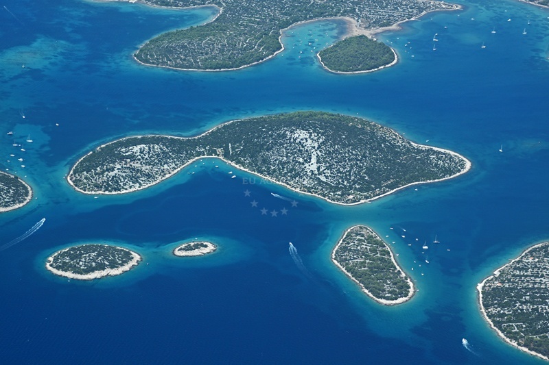 Mala Rava Anchorage on Rava Island, North Dalmatia, Croatia with nearby Arta Mala