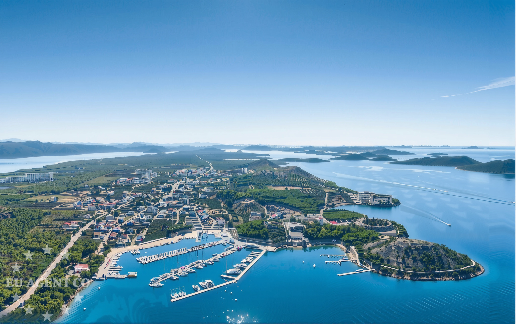 View of the anchorage area with surrounding Adriatic coastline and nearby marinas