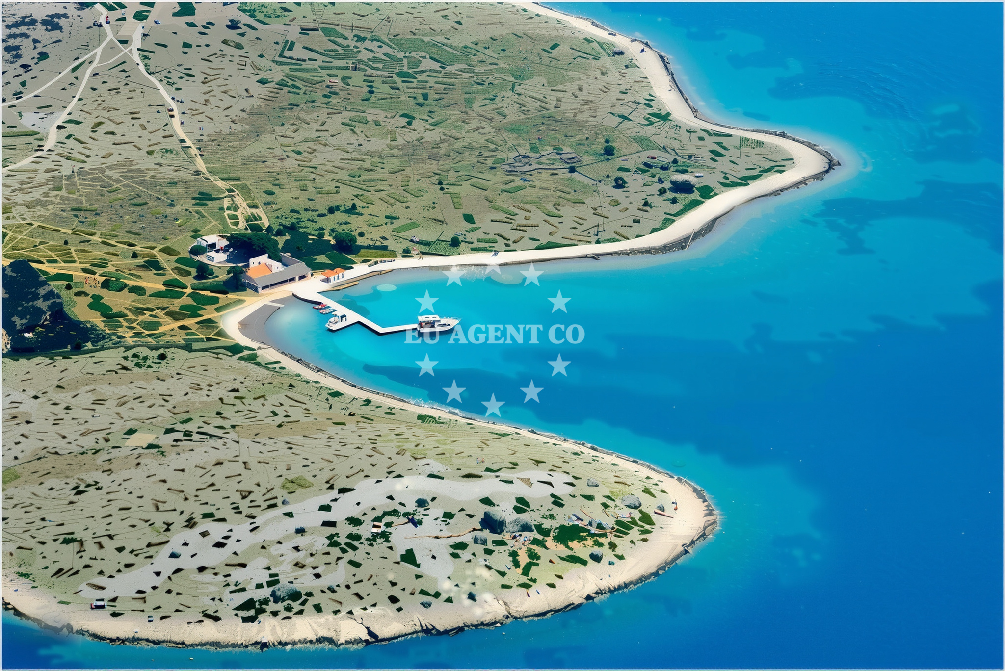 Anchorage on Ravni Zakan Island with view of Žakan village