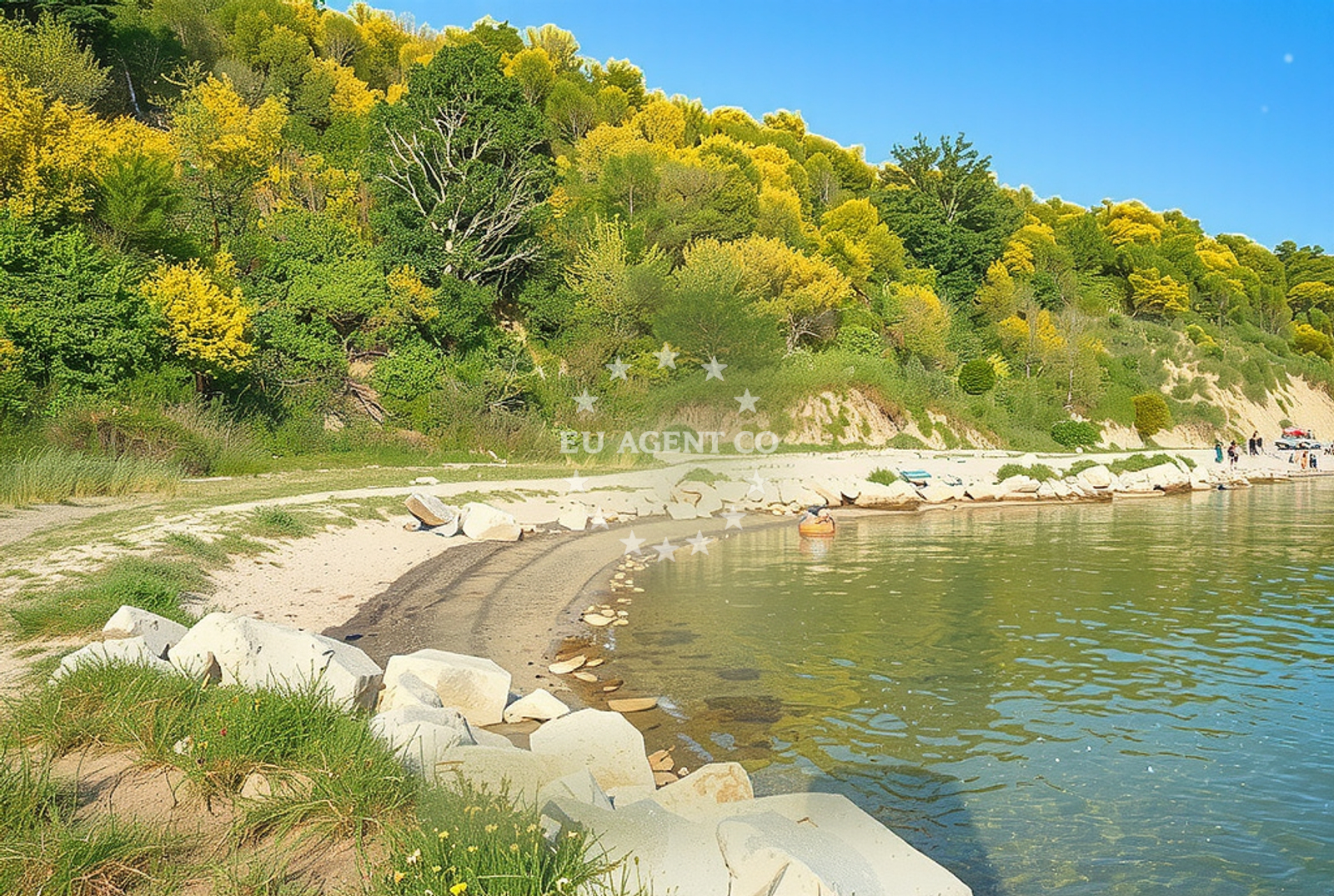 Anchorage in Rtina, North Dalmatia, Croatia with Plemići in the distance