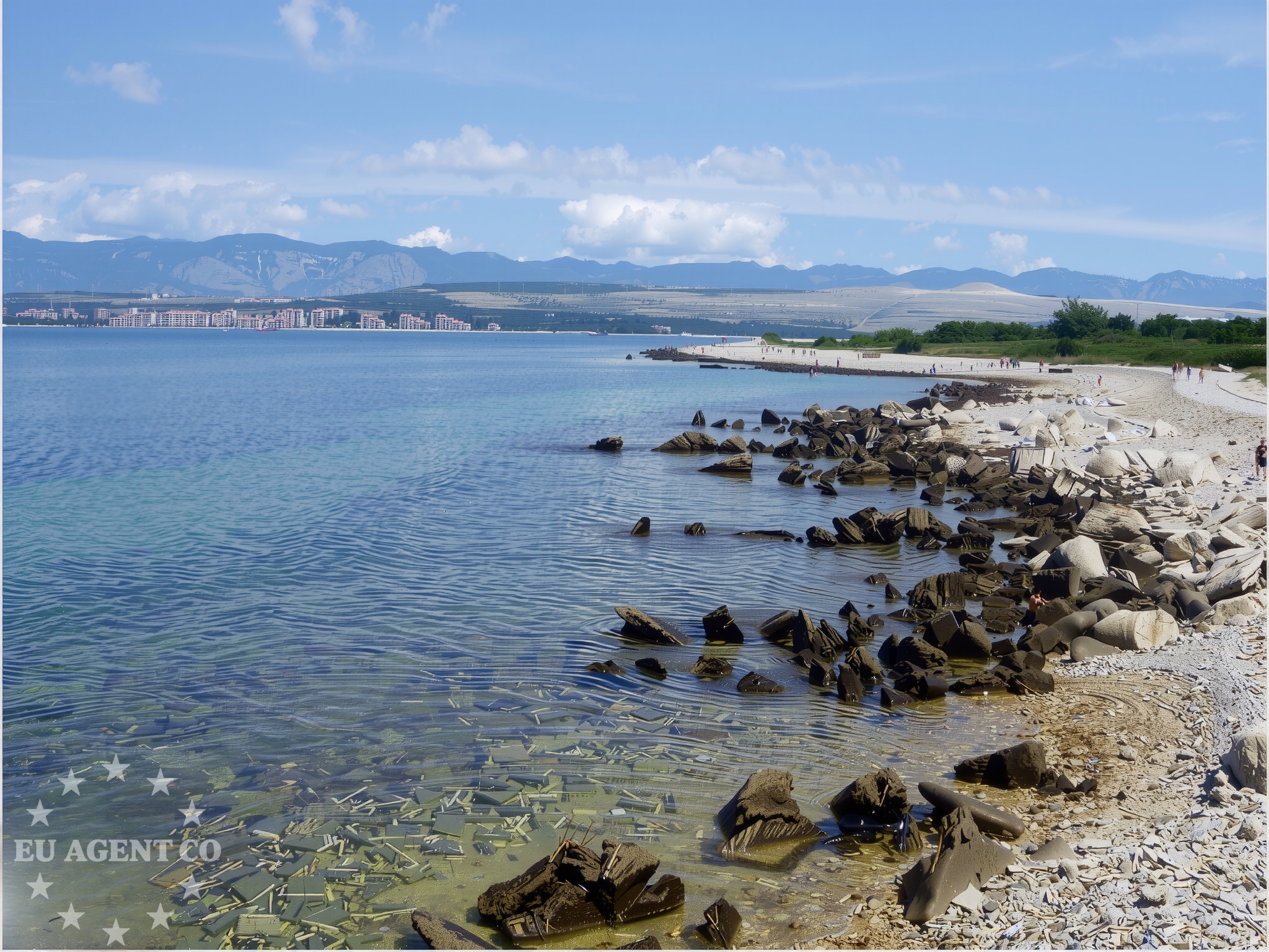 Anchorage on Skrda Island, North Dalmatia, Croatia with calm waters and distant lighthouse