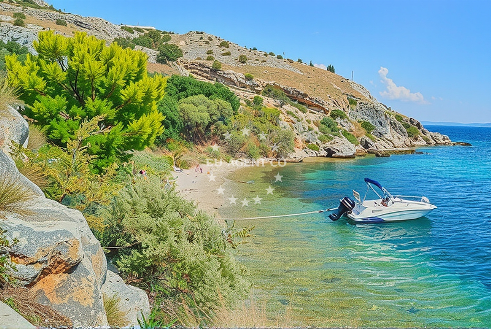 Anchorage Smokvica, North Dalmatia, Croatia with calm waters and nearby Smokvica village