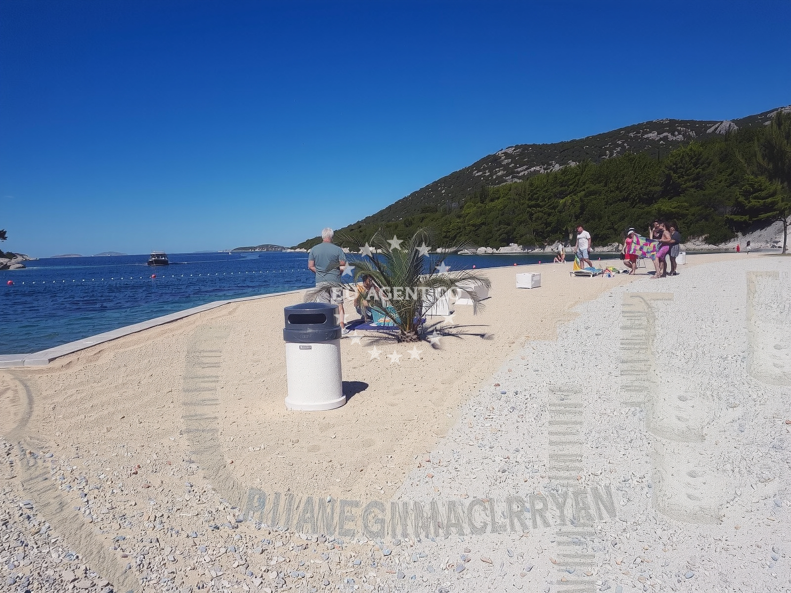 Tribunj anchorage with boats moored near Sovlje, North Dalmatia, Croatia