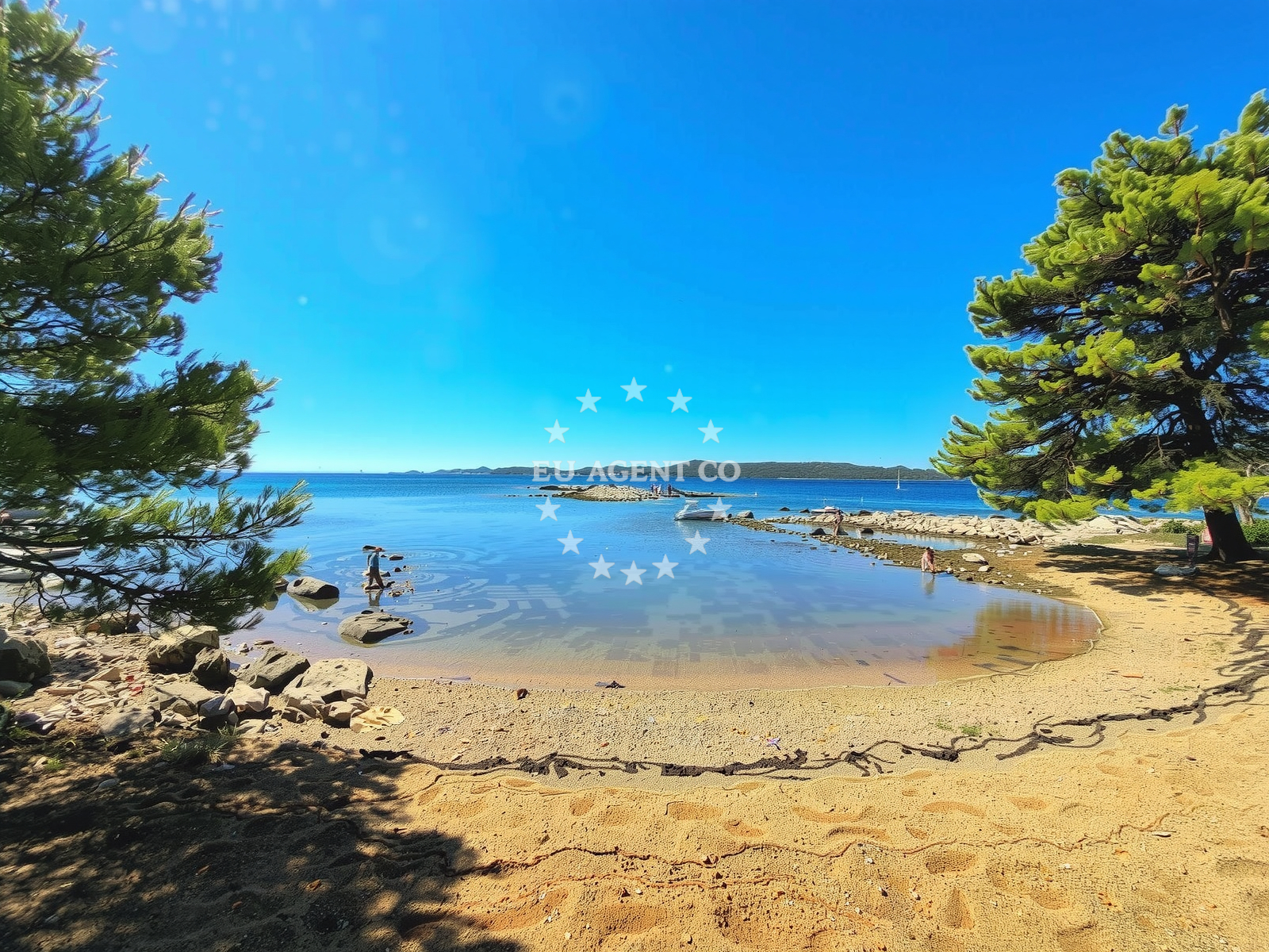 Anchorage on Ugljan Island, North Dalmatia, Croatia with sandy seabed and nearby Prtljug