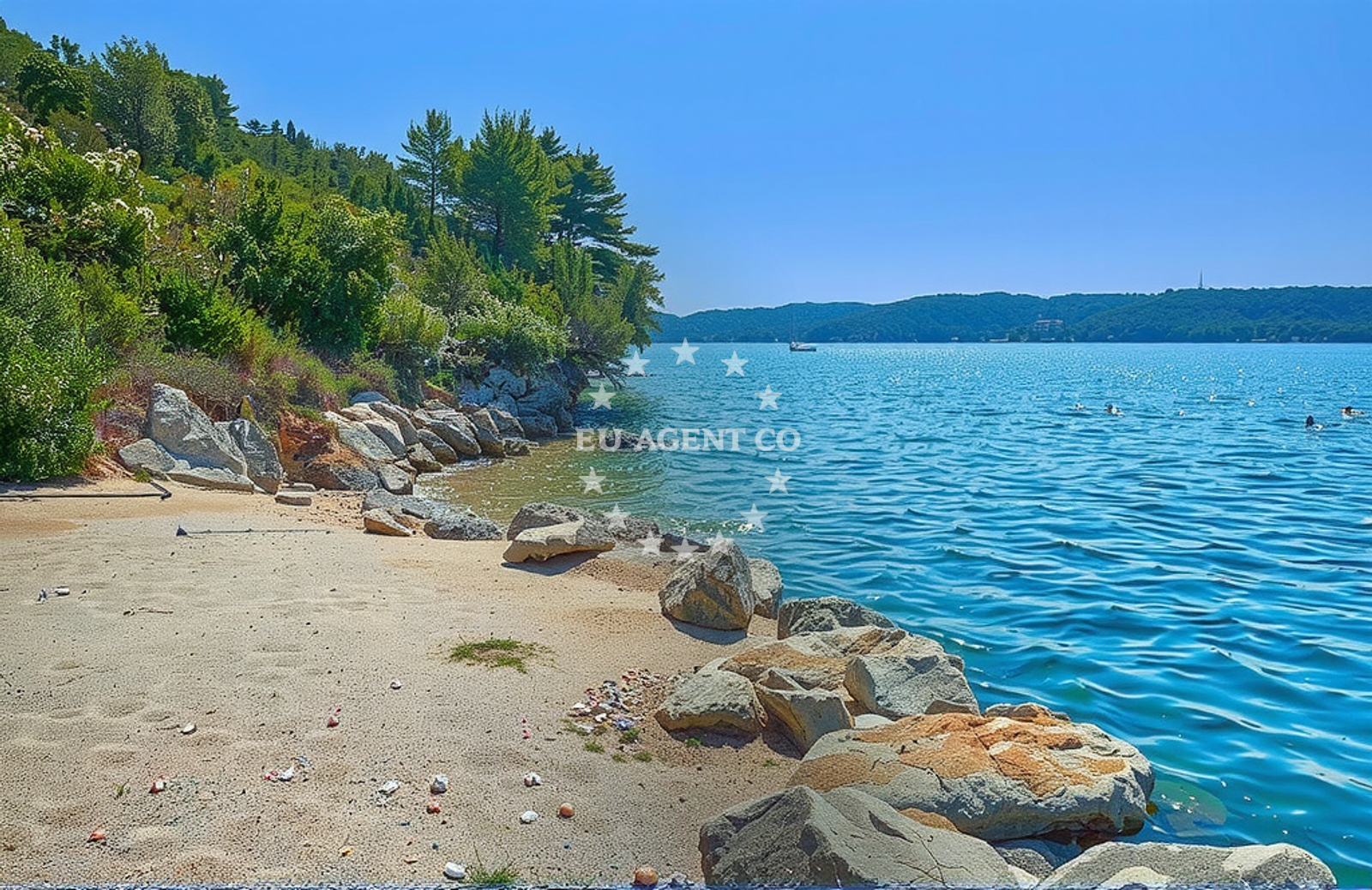 Anchorage on Zverinac Island, North Dalmatia, Croatia with a sandy seabed and distant hills