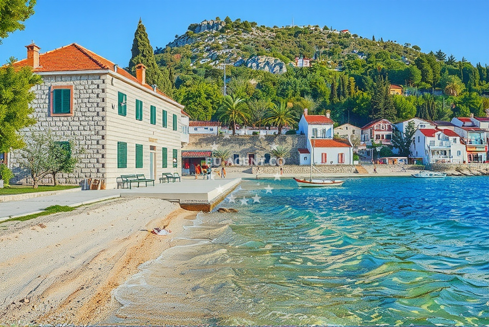 Anchorage in Blaće, South Dalmatia, Croatia, with a yacht moored near the shore.