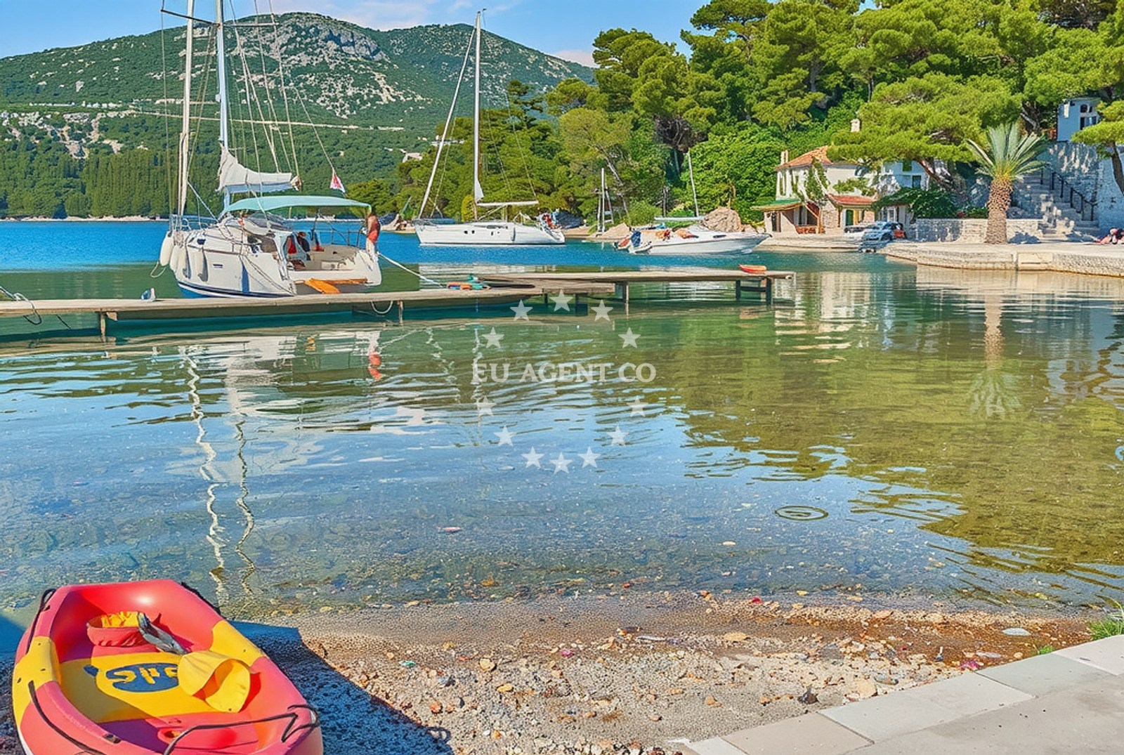 Broce Beach in South Dalmatia, Croatia with clear waters and sandy shore