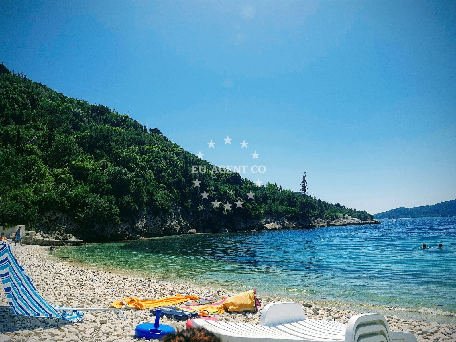 Anchorage in Brsečine, South Dalmatia, Croatia with stone seabed and nearby jetty