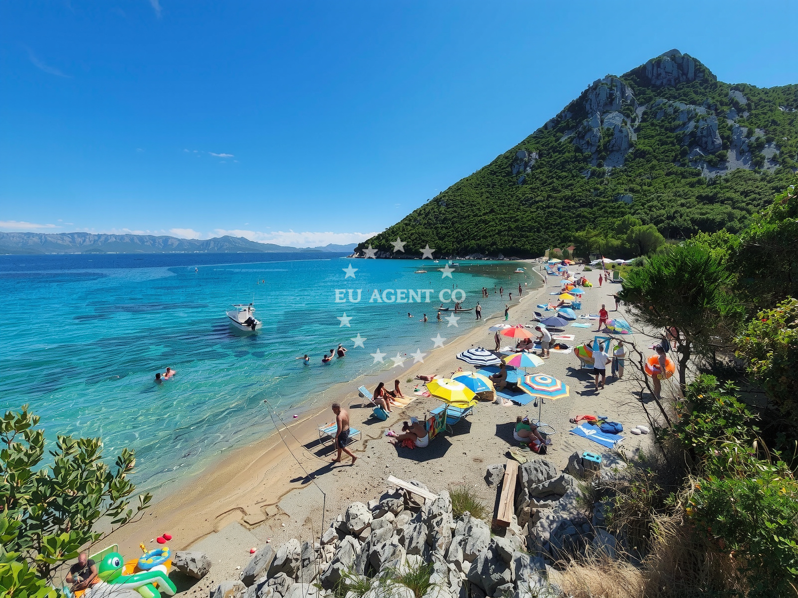 Anchorage in Duba Peljeska, South Dalmatia, Croatia with calm waters and distant islands