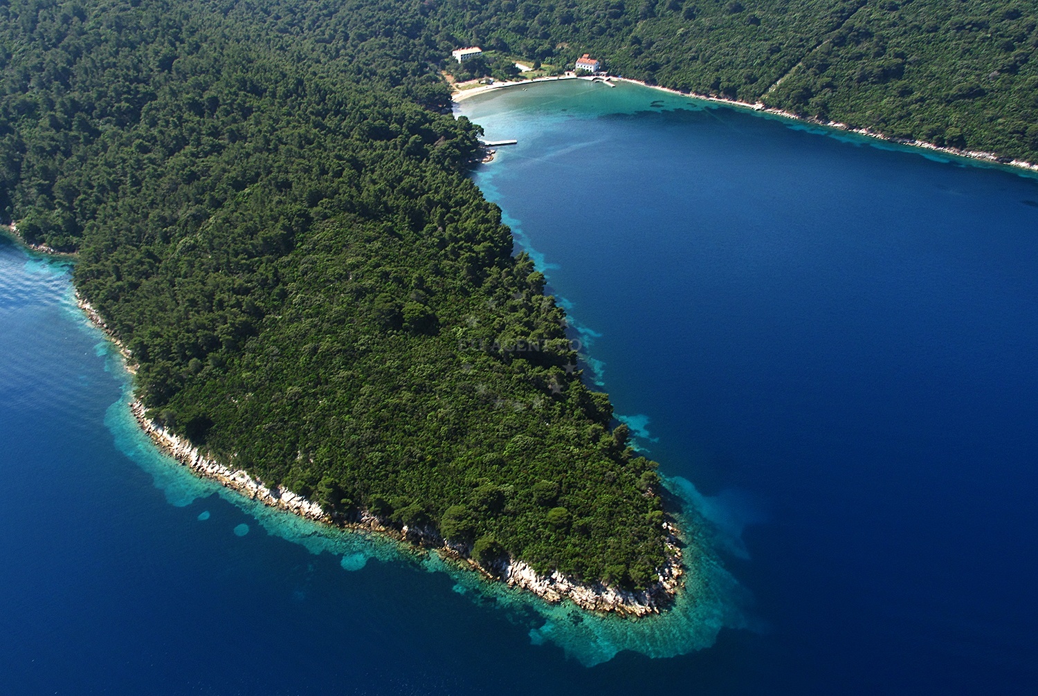 Anchorage on Jakljan Island with Veli Jakljan in the distance, South Dalmatia, Croatia