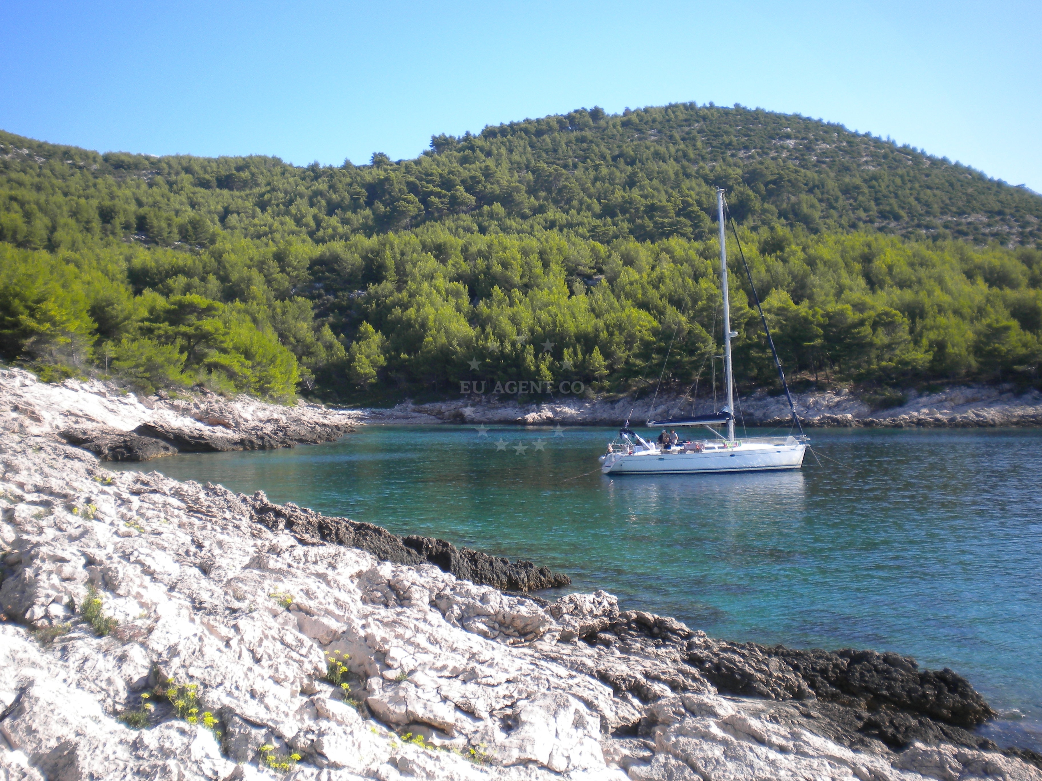 Anchorage on Korcula Island, South Dalmatia, Croatia with open sea and natural surroundings