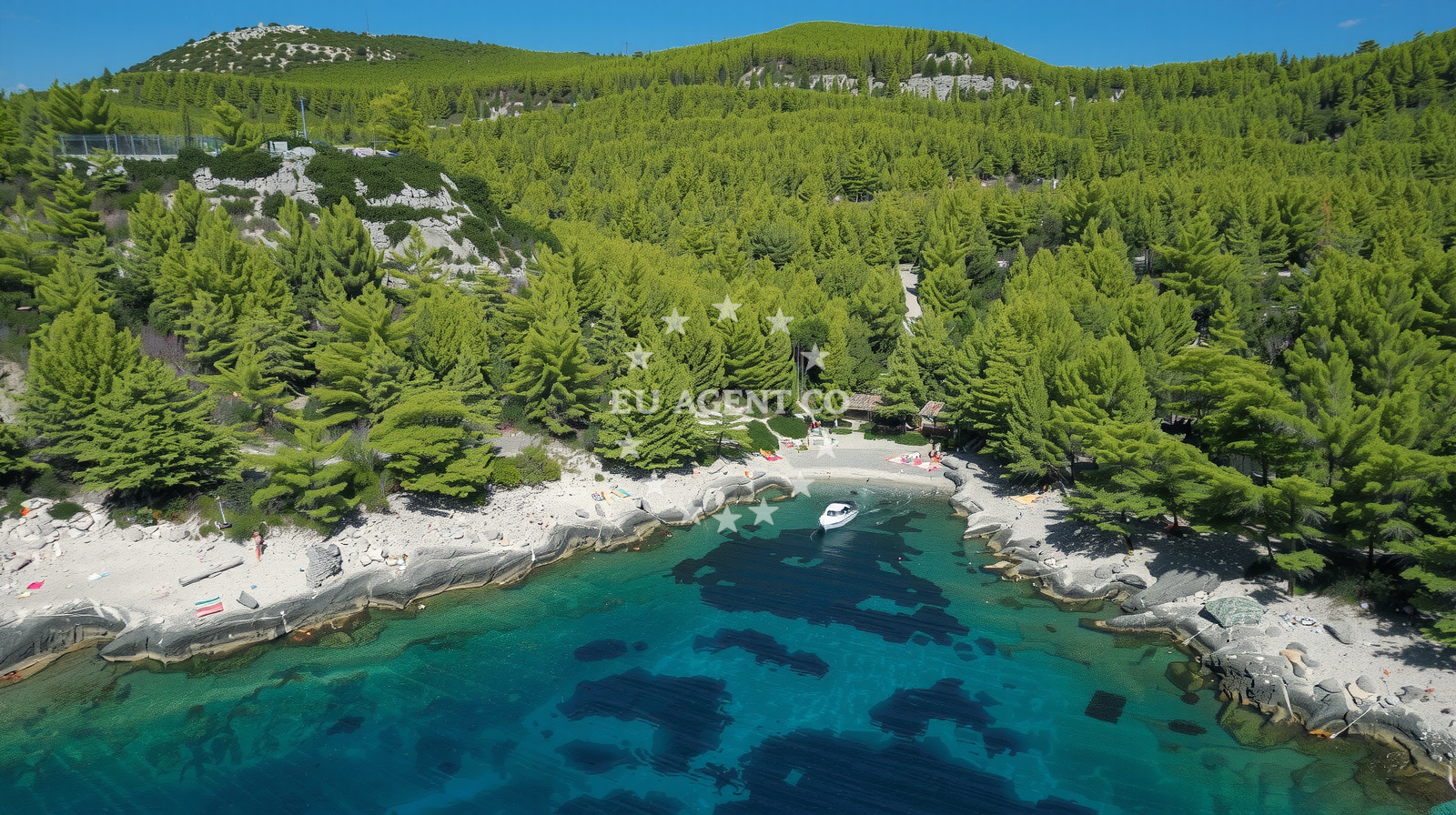 Yacht anchored in a calm bay on Korcula Island, Croatia