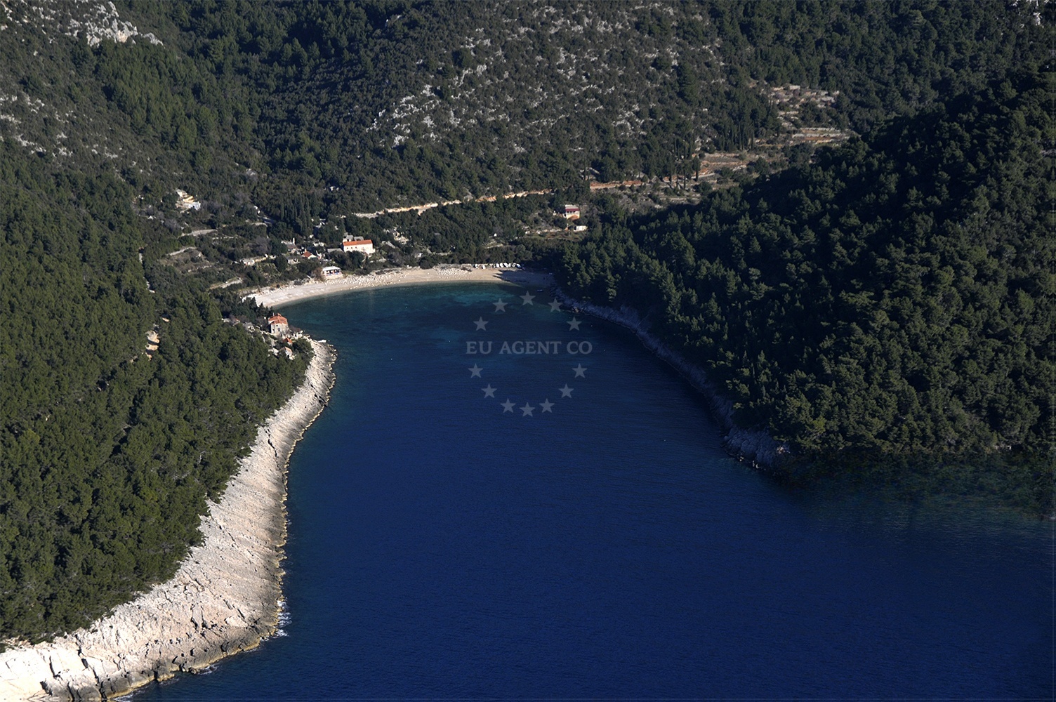 Anchorage on Korcula Island with pebble beach and Adriatic views