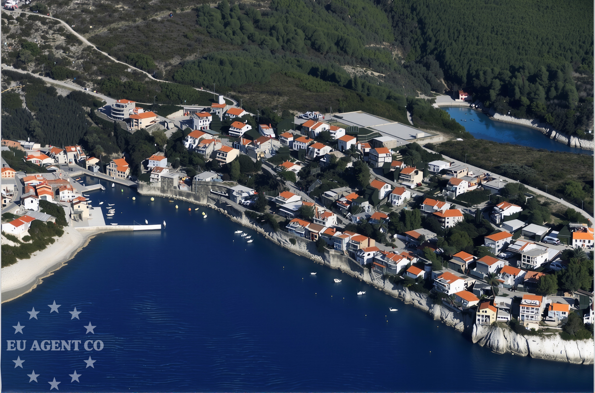 Grahova Anchorage in Brna, Korcula, Croatia with motor yachts anchored in open water