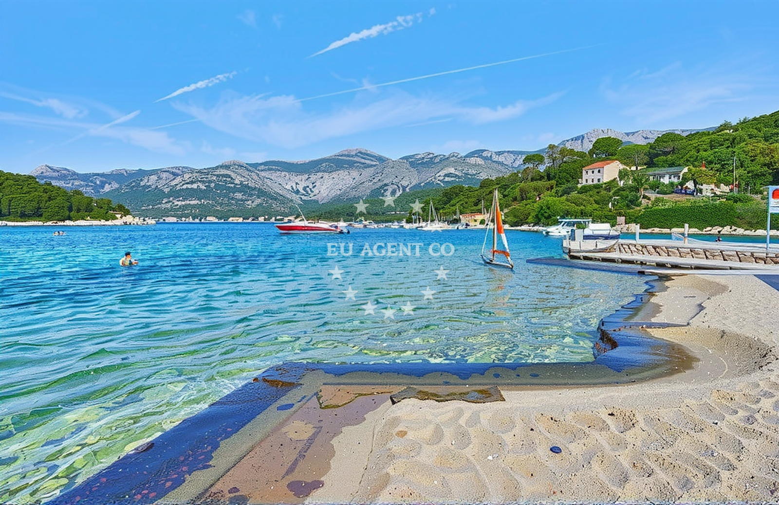 Anchorage on Korcula Island with sandy seabed and nearby Vrbovica beach