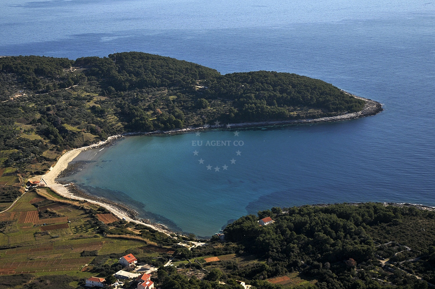 Anchorage in Lumbarda, Korcula, Croatia with sandy seabed and nearby Pržina bay
