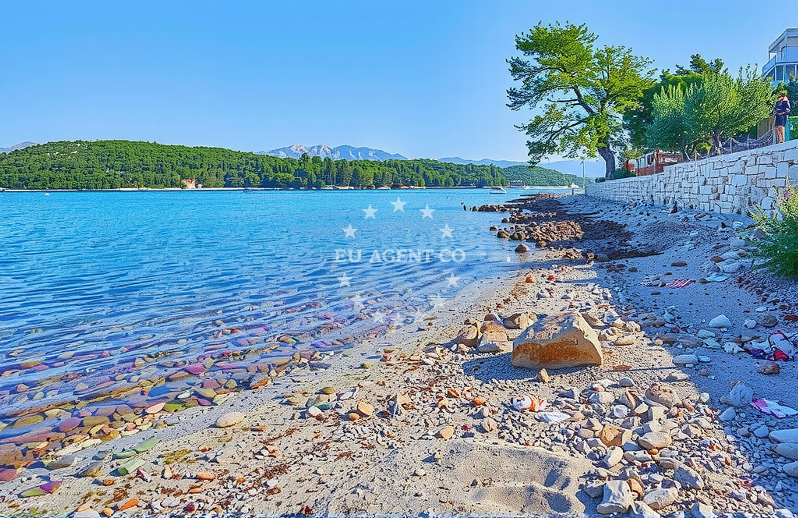 Anchorage in Lumbarda, Korcula with sandy seabed and seaweed patches