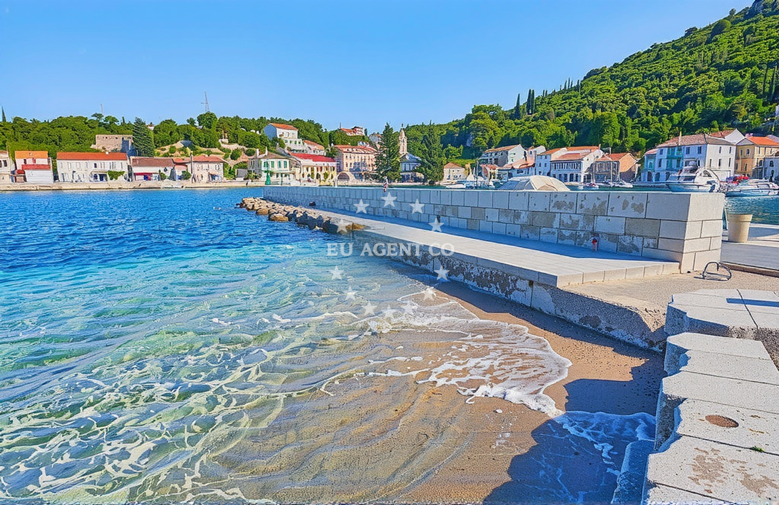 Coastal view near anchorage in Račišće on the island Korčula, Croatia
