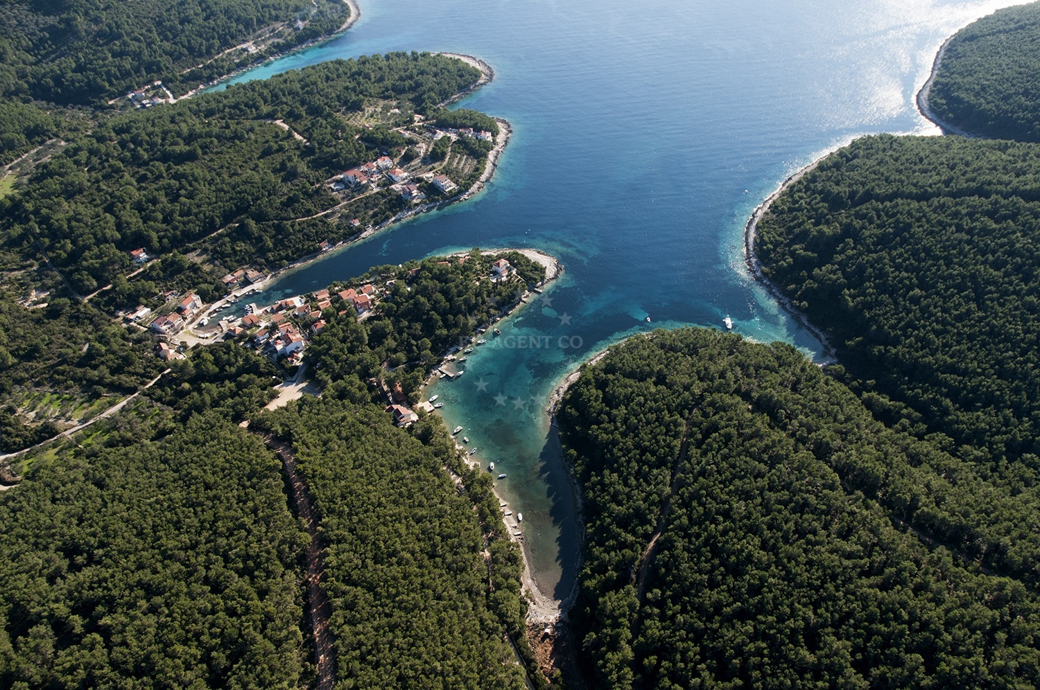 Anchorage in Vela Luka, Korcula with sandy seabed and nearby Tri Luke beach