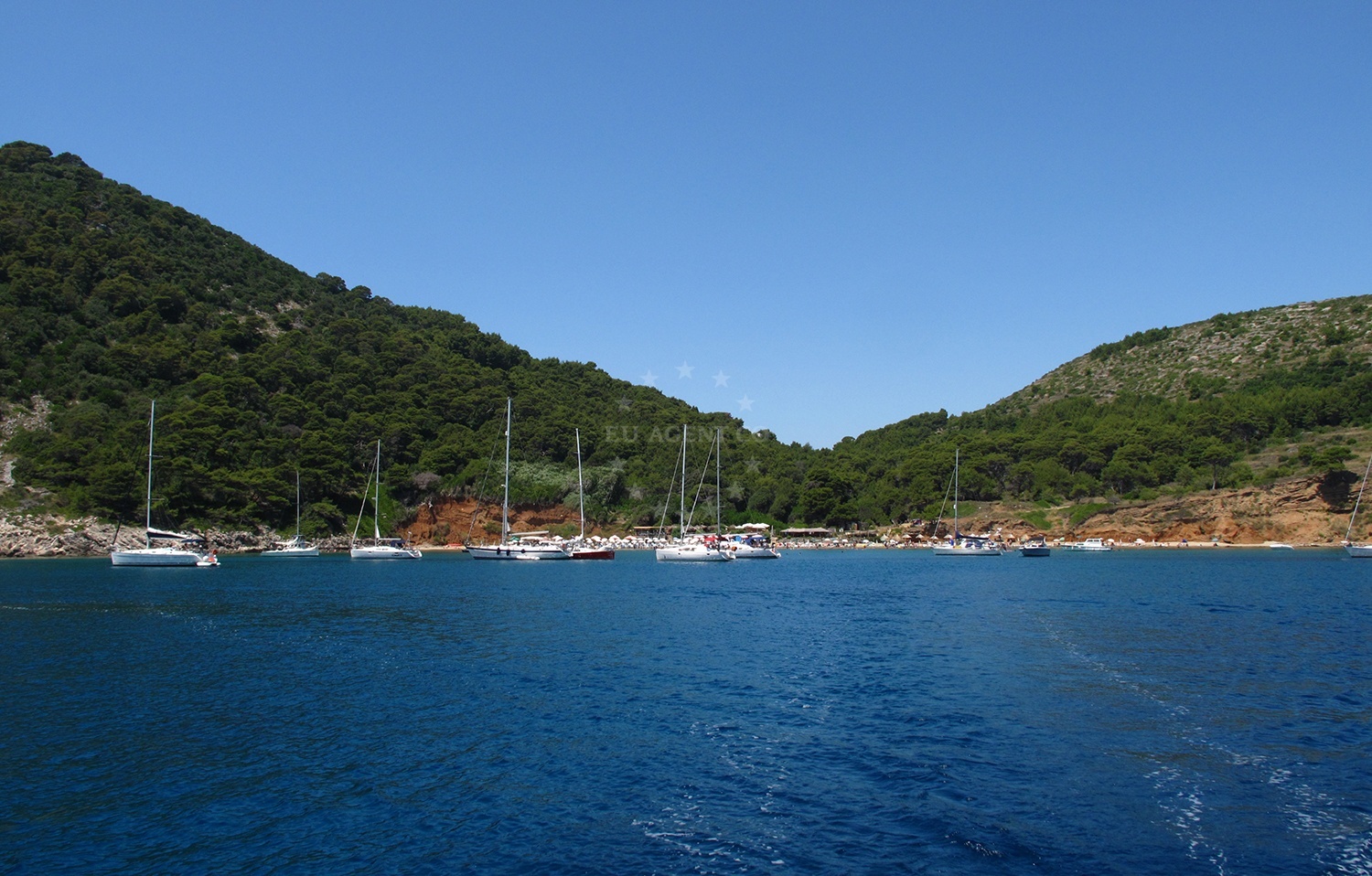 Sunj Beach near Lopud anchorage with turquoise waters