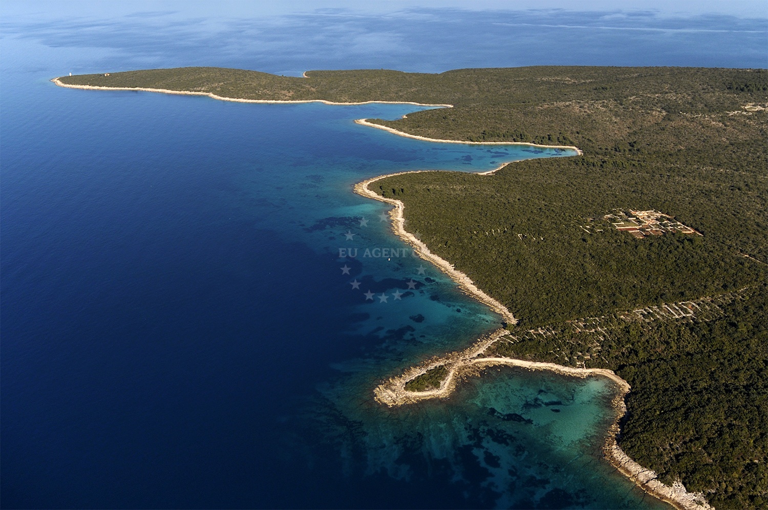 Loviste Anchorage, South Dalmatia, Croatia with calm waters and nearby Krizica village