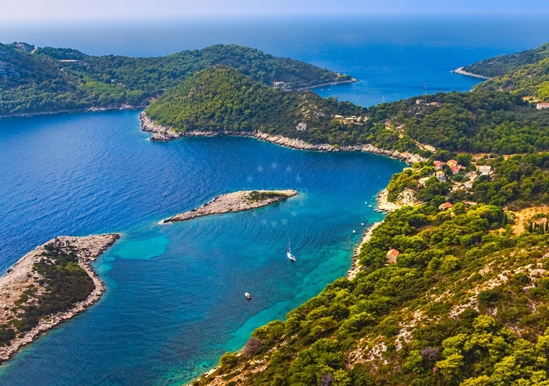 Sandy seabed anchorage on Mljet Island, Croatia