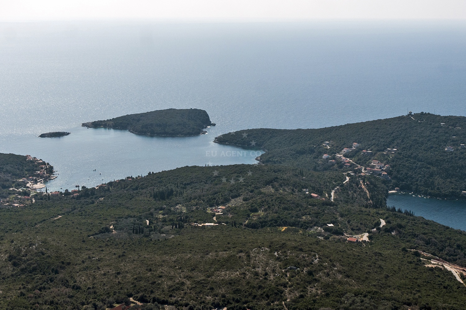 Anchorage in Molunat, South Dalmatia, Croatia with sandy seabed and nearby Gornji Molunat