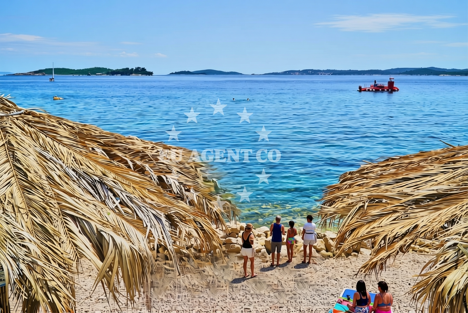 Sea and coastal view of Adriatic, Orebić Beach in Adriatic