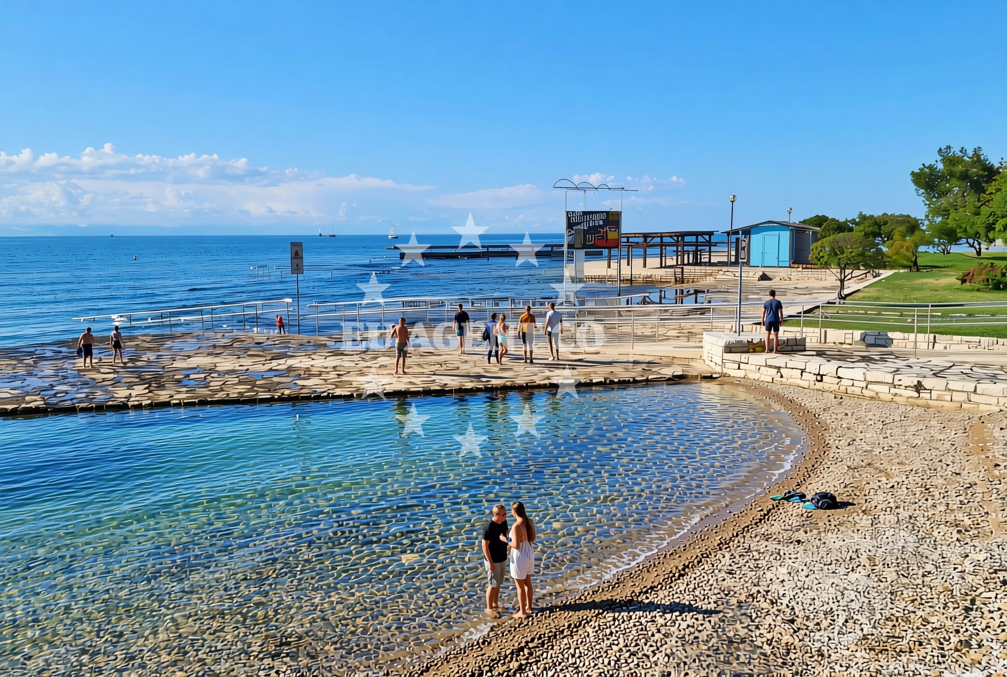 Shoreline and swimming area at Adriatic, Umag Beach in Adriatic