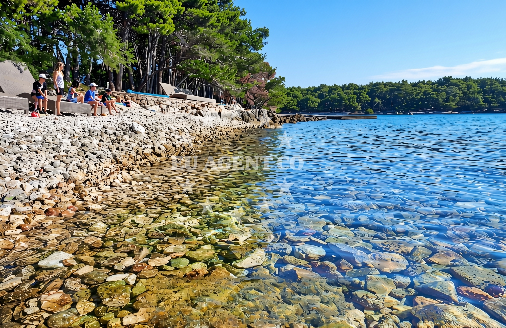 Sea and coastal view of Adriatic, Vrboska (Hvar) Beach in Adriatic