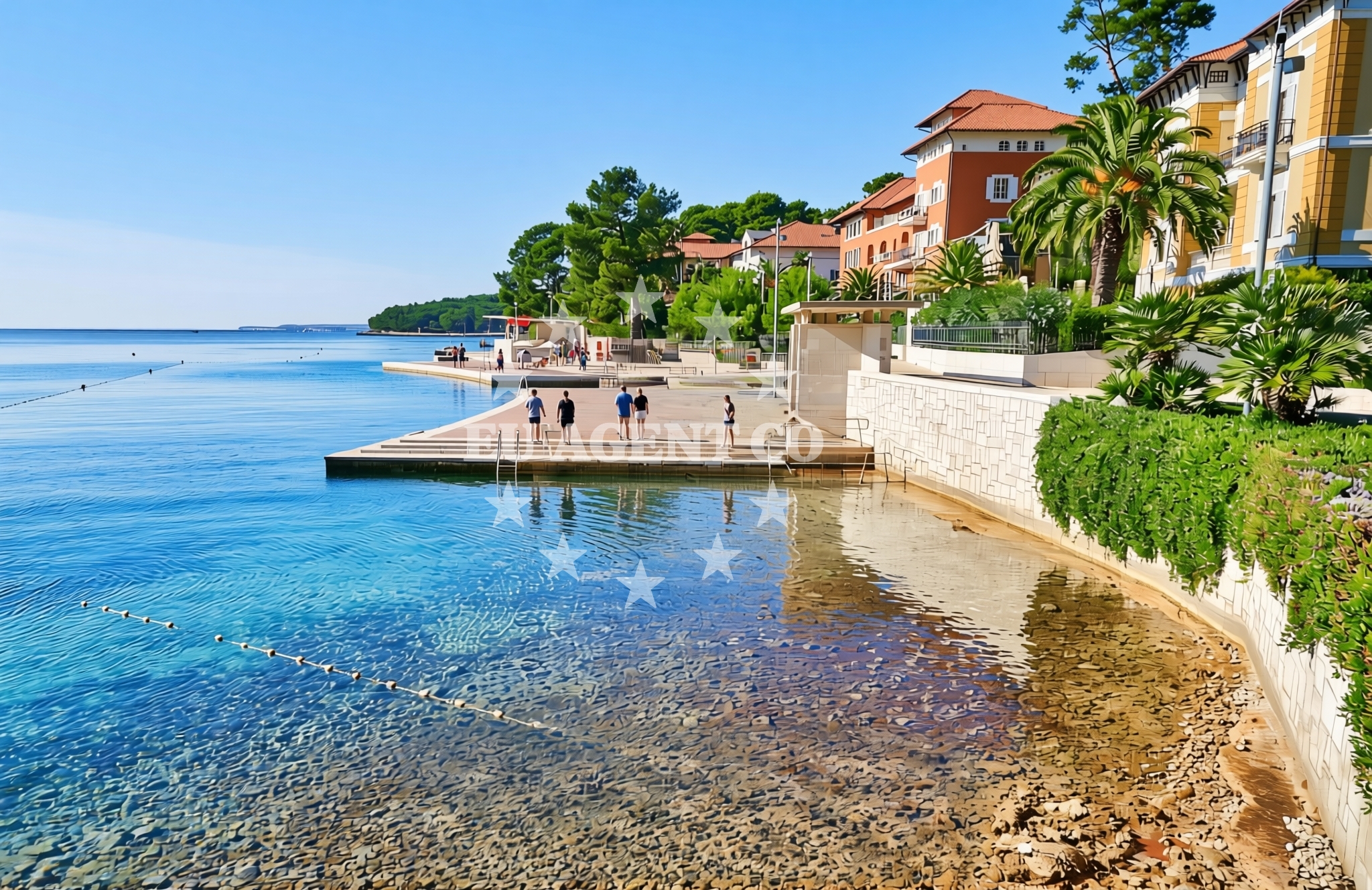 Beach facilities and surroundings at Alhambra, Mali Lošinj (Lošinj) Beach in Alhambra