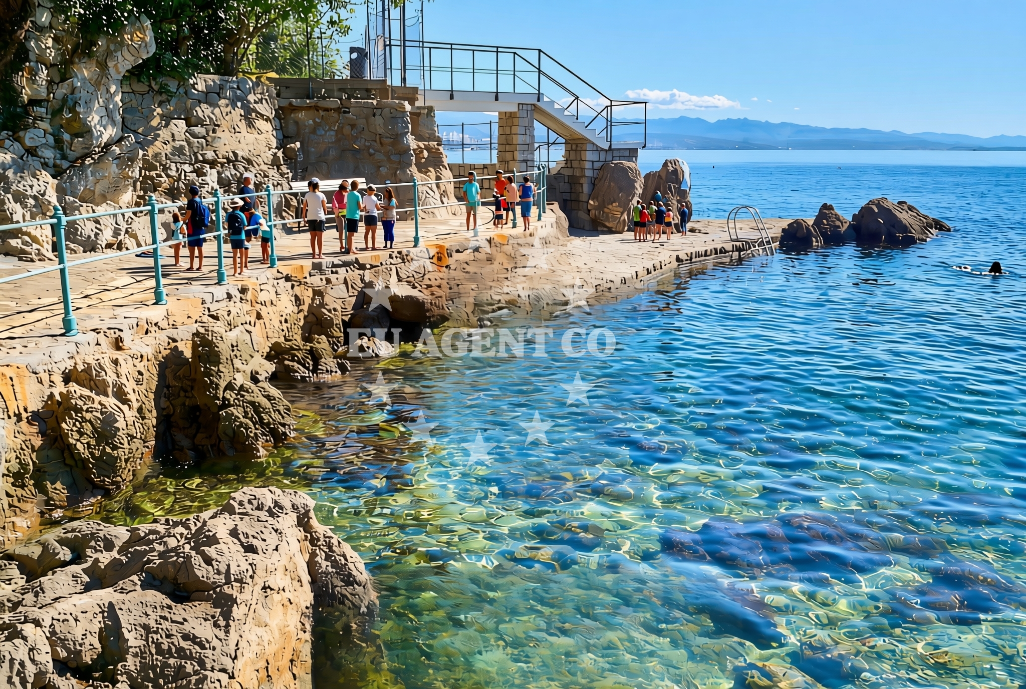 Shoreline and swimming area at Ambasador, Opatija Beach in Ambasador