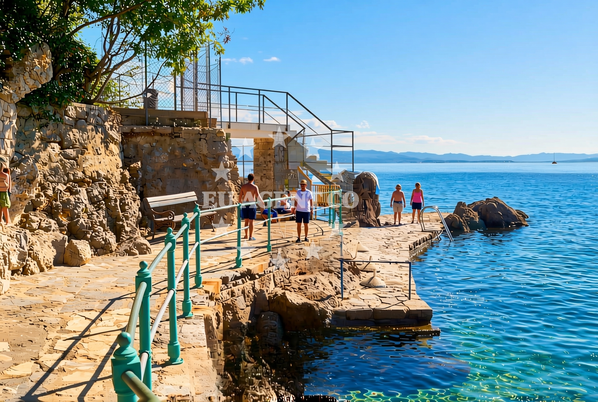 Sea and coastal view of Ambasador, Opatija Beach in Ambasador