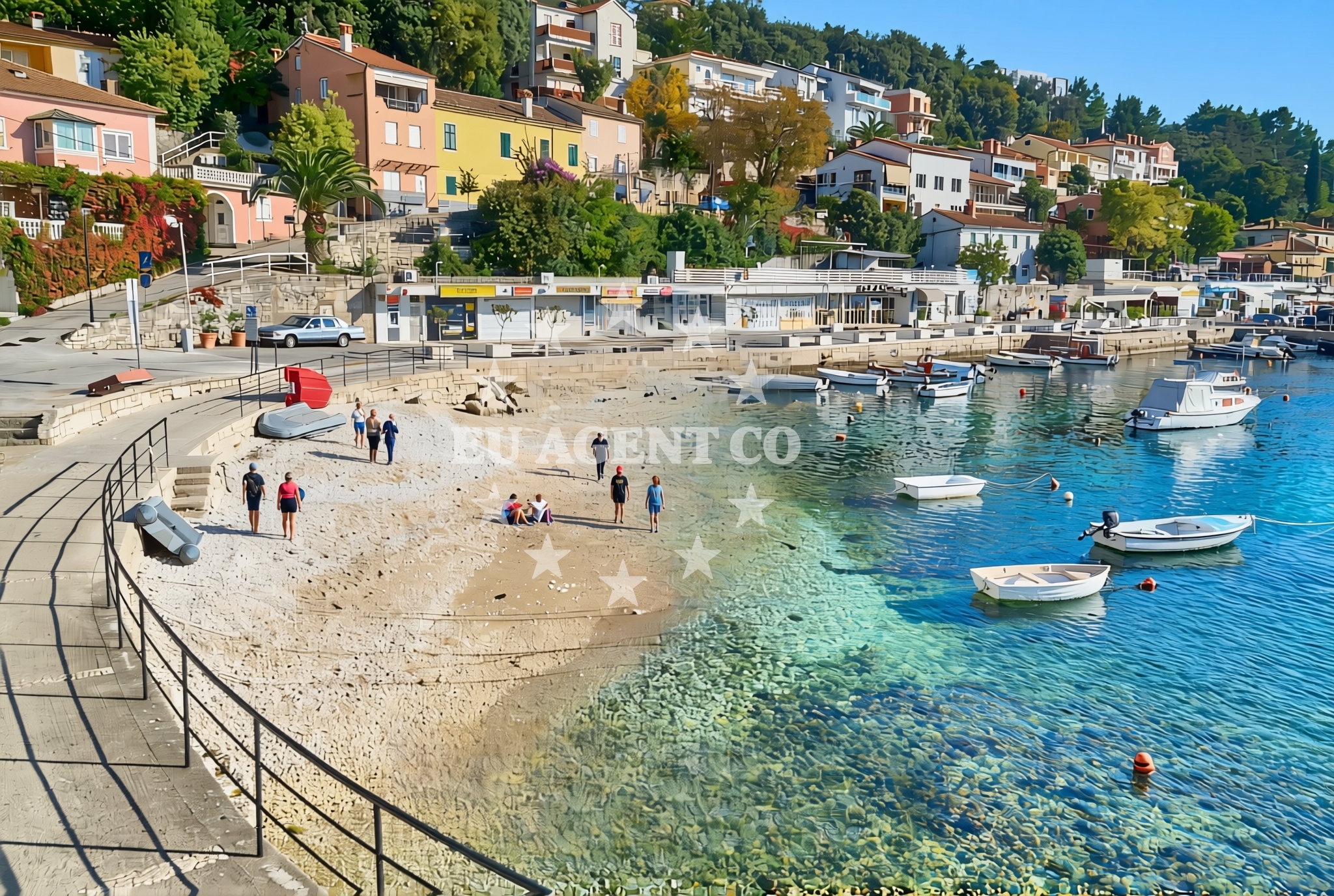 Shoreline and swimming area at Amfora, Rabac Beach in Amfora