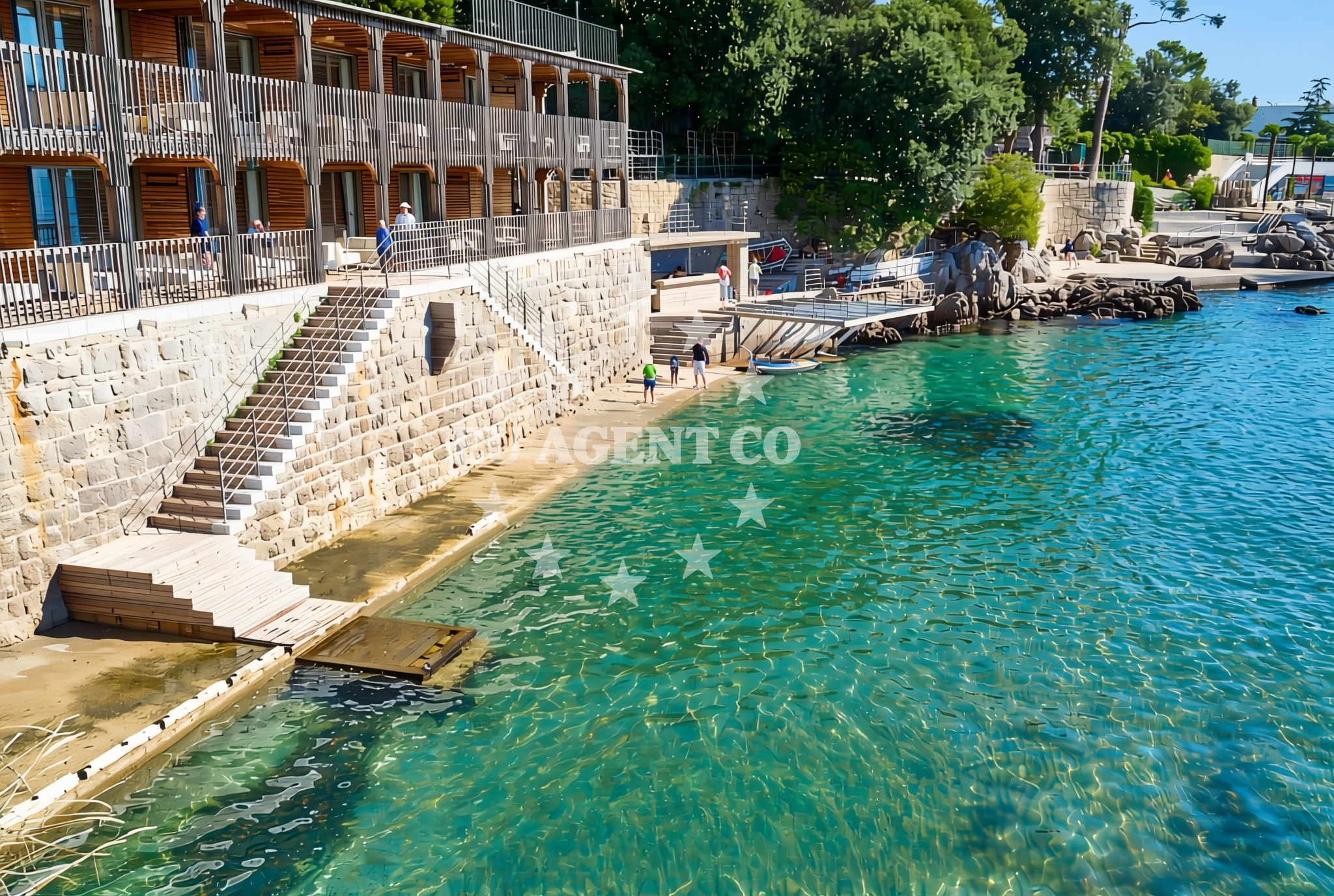Shoreline and swimming area at Angiolina, Opatija Beach in Angiolina